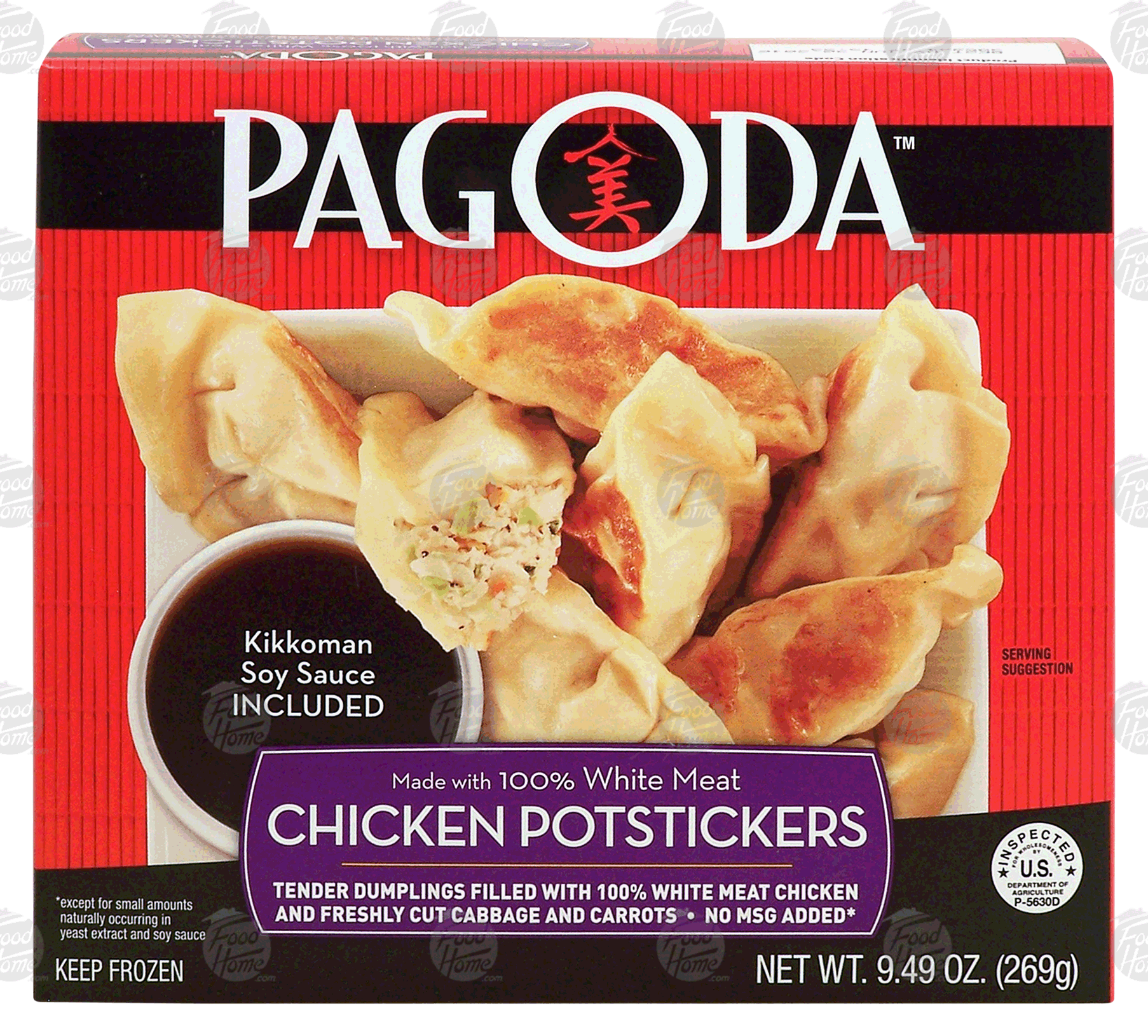 Pagoda  chicken potstickers; dumplings filled w/chicken & fresh cut cabbage & carrots, w/kikkoman soy sauce Full-Size Picture